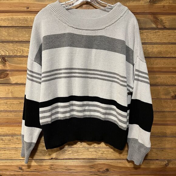Lucky Brand Sweaters - Lucky Brand Women’s Knit Sweater Black Grey White Size XL Soft!